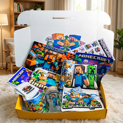 Minecraft Adventure Box – Custom Name | Includes T-Shirt, Puzzle, Notebook & Drinkware Set & More