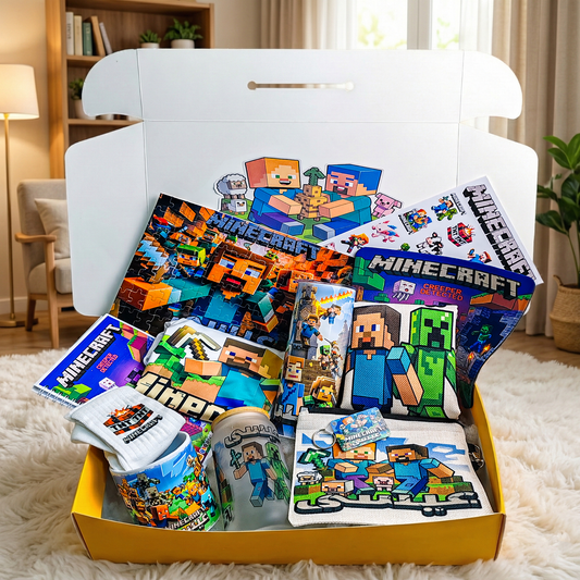 Minecraft Adventure Box – Custom Name | Includes T-Shirt, Puzzle, Notebook & Drinkware Set & More
