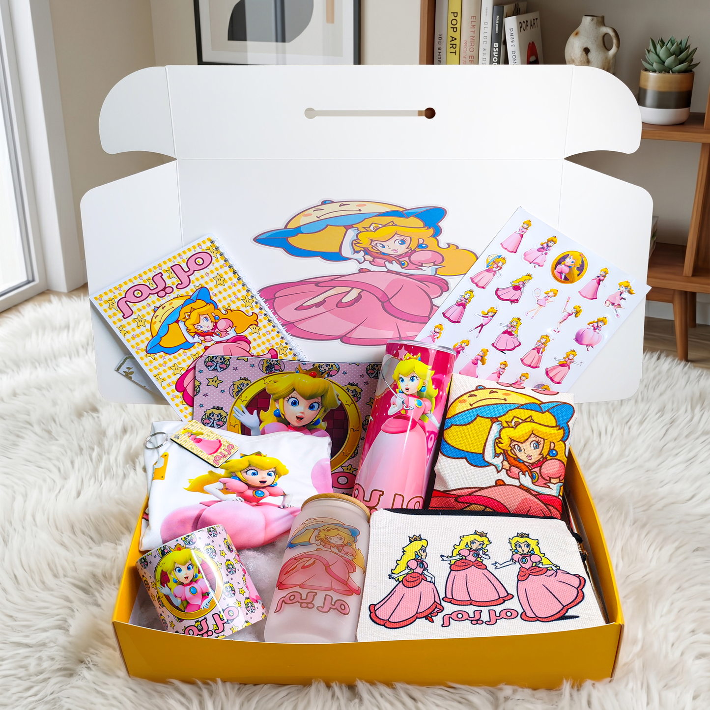 Princess Peach Ultimate Fan Box – Custom Arabic Name | Includes Notebook, T-Shirt, Pouches & More