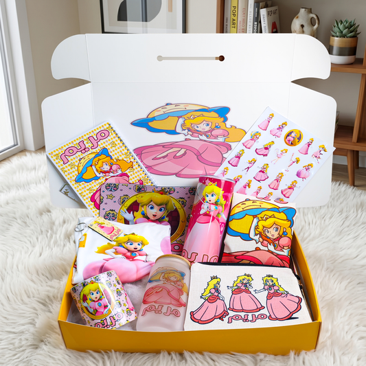 Princess Peach Ultimate Fan Box – Custom Arabic Name | Includes Notebook, T-Shirt, Pouches & More
