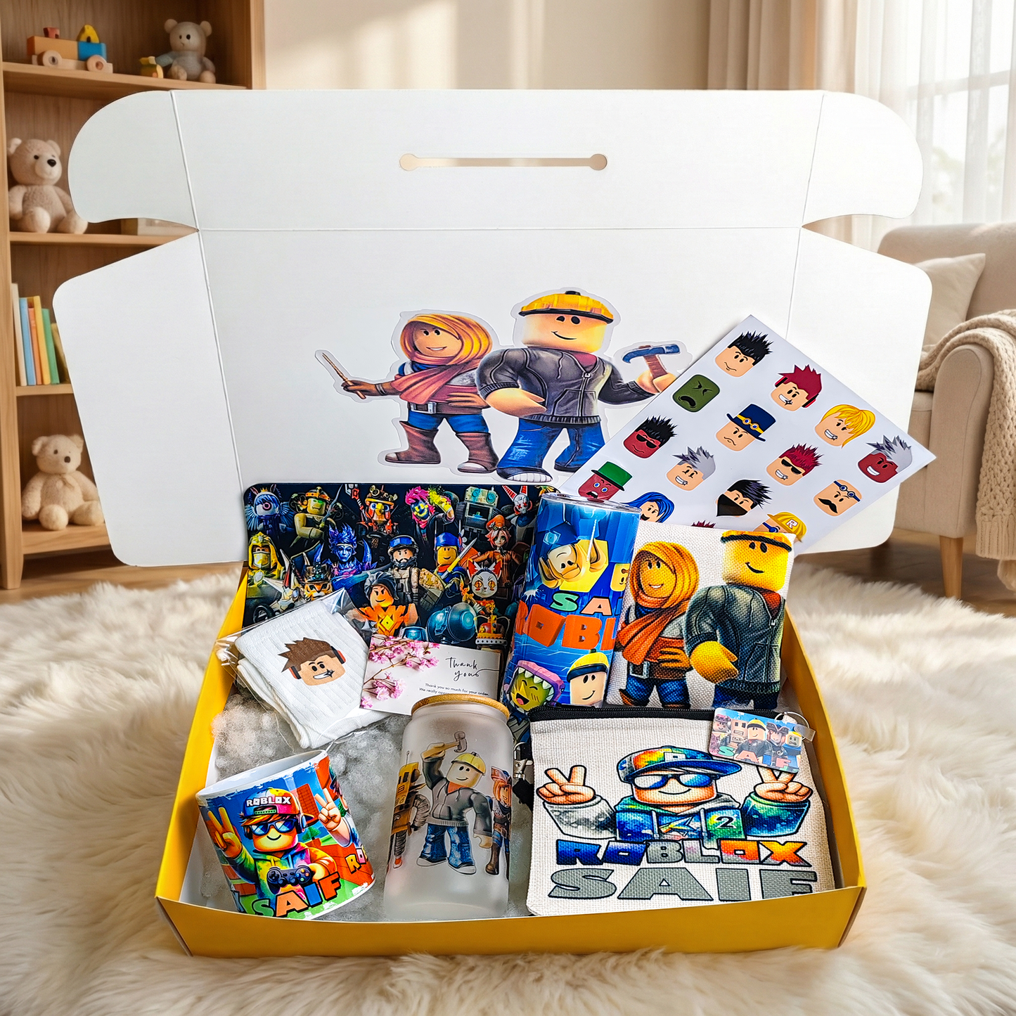Roblox Gamer Box – Custom Name | Includes Mouse Pad, Tote Bag, Pouch & Drinkware Set & More